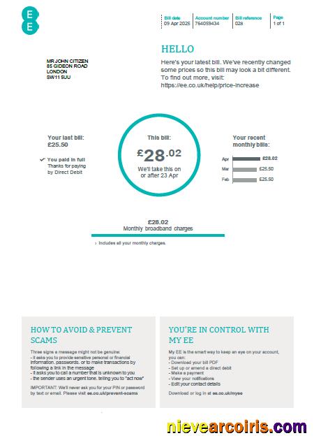 United Kingdom EE utility bill
